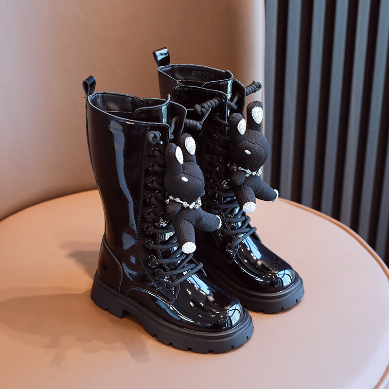 圣琪朵儿童靴子女孩冬季长筒长靴子女童鞋高筒公主单靴女孩装饰春秋