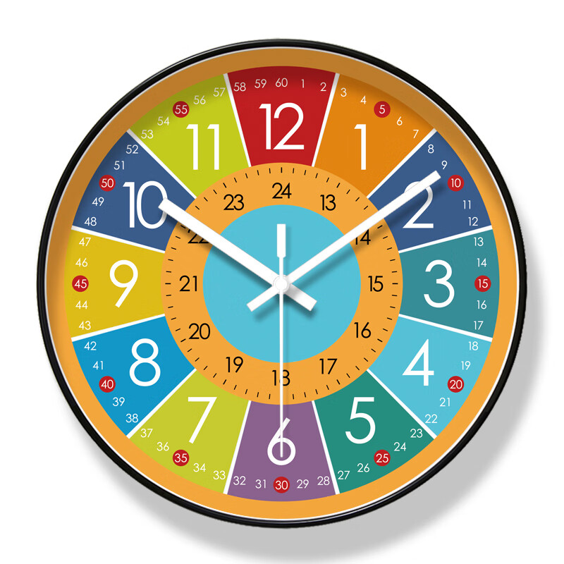 igiftfire儿童房挂钟早教学习时钟表幼儿园教室学生认表扫秒钟 【升级