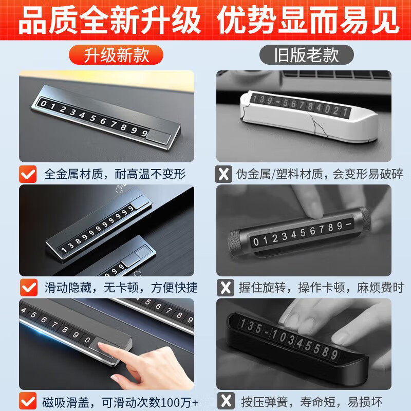 梦佑汽车临时停车手机电话号码牌摆件夜光留号器车上车载挪车卡移车牌 腾势D9 腾势n7