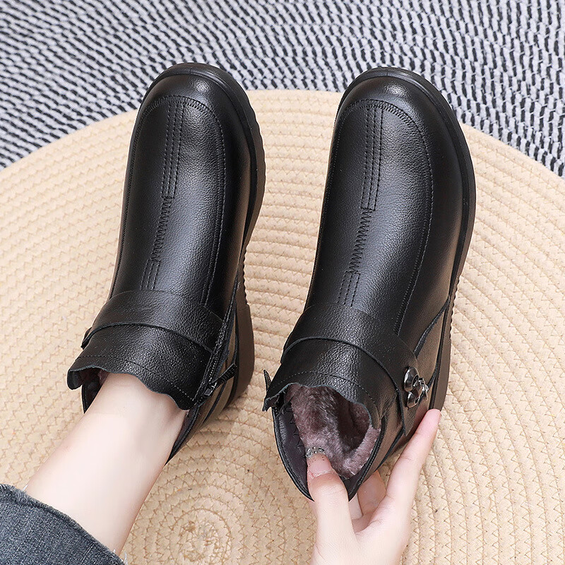 凯逸弗（kainifu）新款妈妈棉鞋加厚绒毛软底中老年妈妈皮靴 黑色 35