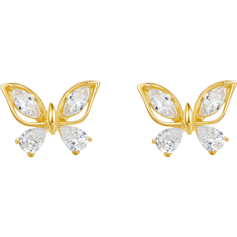 周六福（ZLF）新年礼物 S925银饰耳钉女金色蝴蝶时尚甜美耳饰送女友生日礼物 耳钉一对