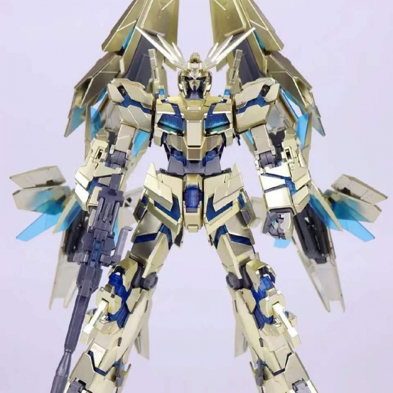 菲尼克斯电镀金独角兽 mg 1:100 带水贴 拼装高达 菲尼克斯电镀金