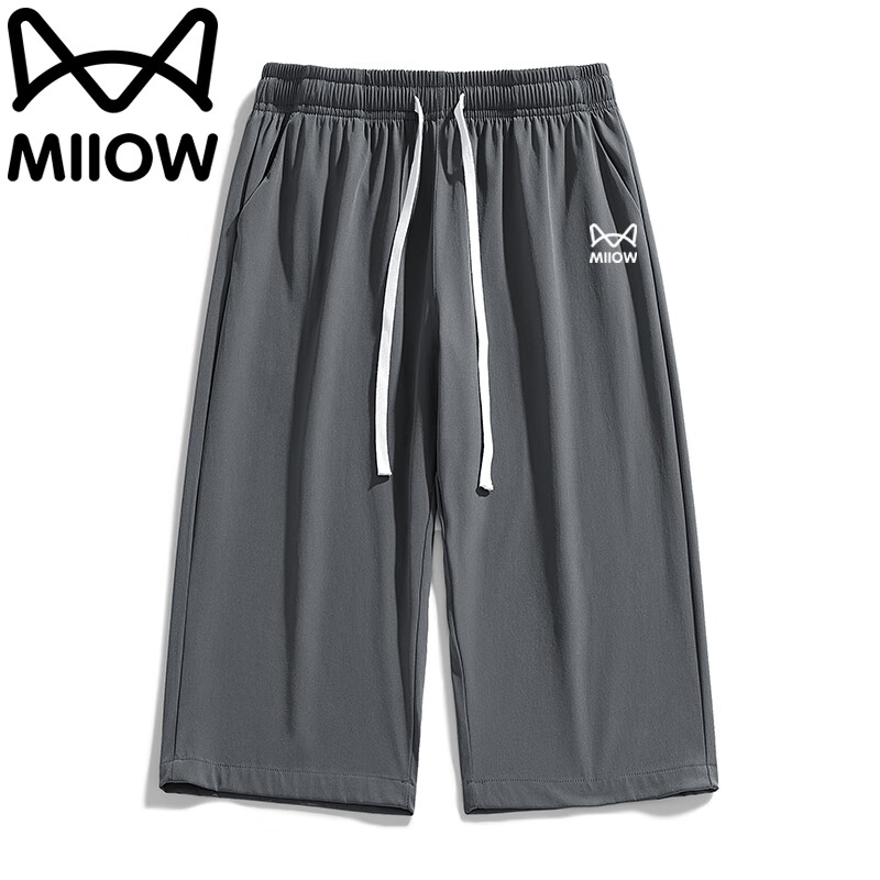 猫人短裤男夏季休闲宽松中裤透气运动薄款沙滩裤五分裤 灰色 2XL