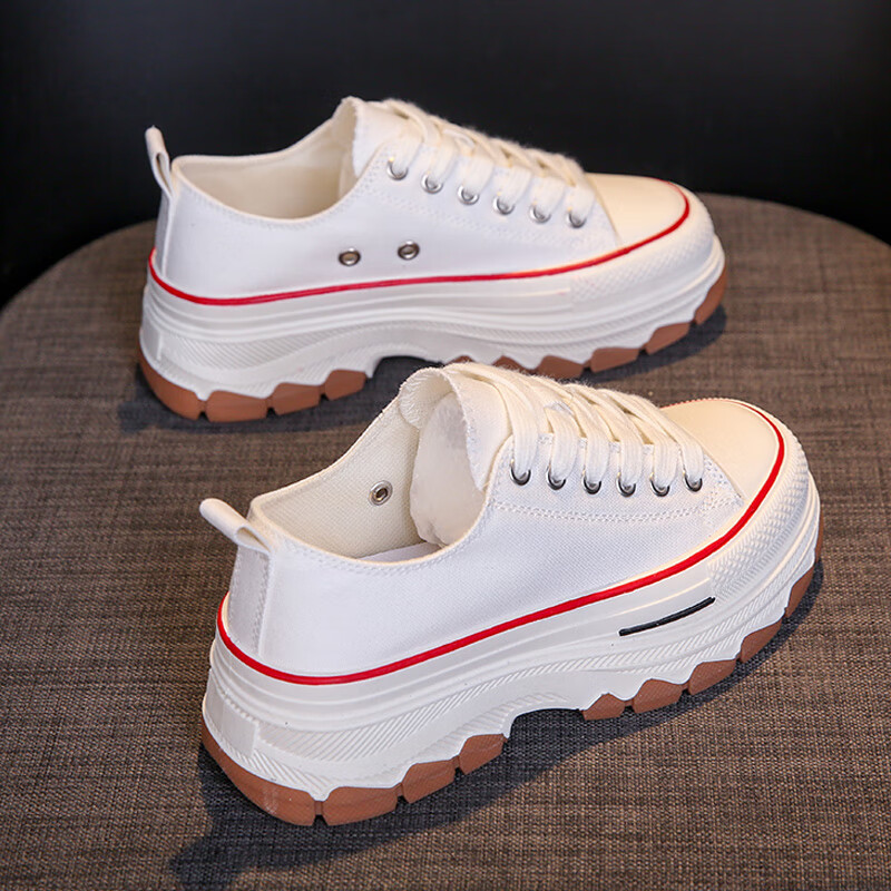 芹品脏脏鞋 白色帆布鞋女夏季2024新款松糕厚底脏脏鞋内增高百搭休闲