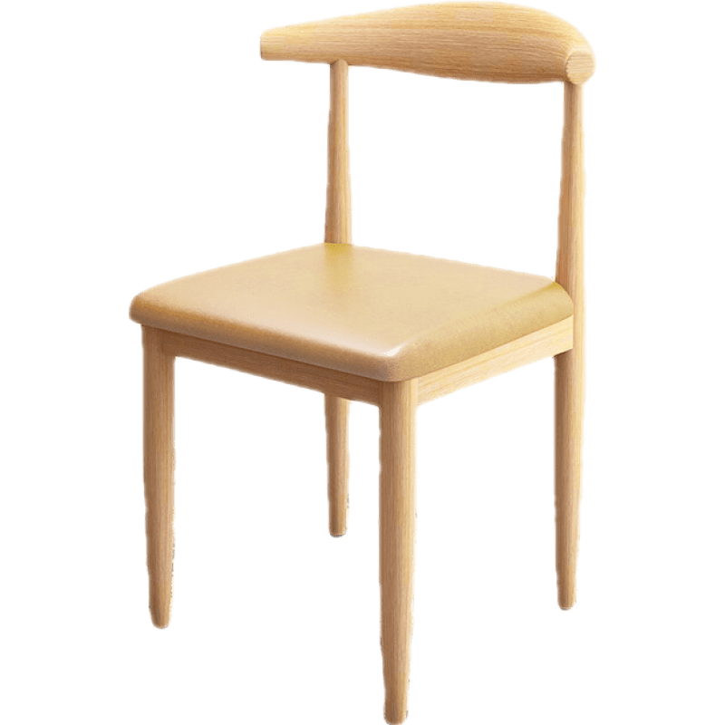 餐椅靠背北欧简约书房凳子椅子学生学习卧室家用仿实木铁艺牛角椅 原木色+米色【PU款】