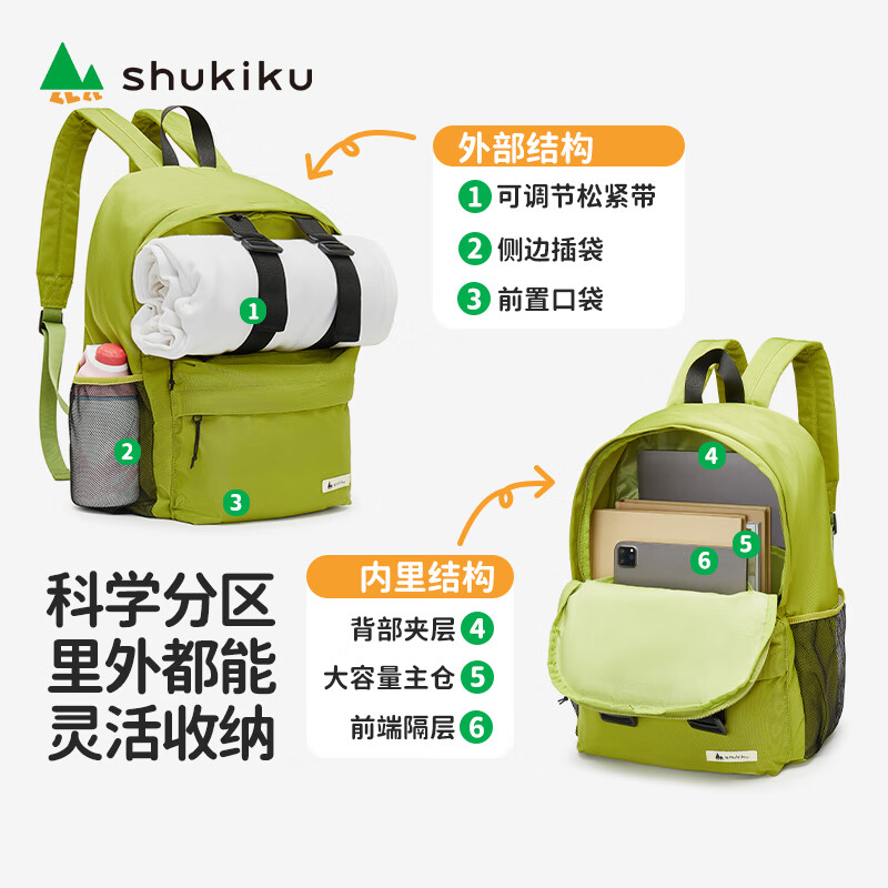 SHUKIKU轻履可拆卸双肩包初高中大学生男女书包户外旅游轻便出行背包 粉紫色 M码
