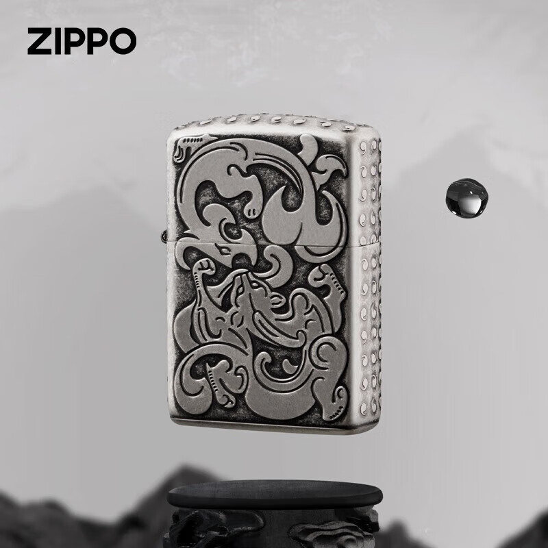 zippo打火机煤油防风美国品牌 古银盔甲机山海经螭龙苍穹男士礼品礼物