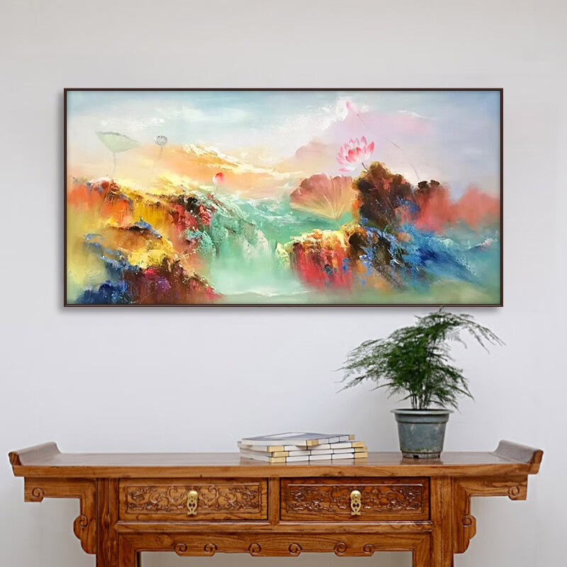 敏骏 高端纯手工油画定制新中式轻奢抽象风景手绘装饰画纯手工油画肌