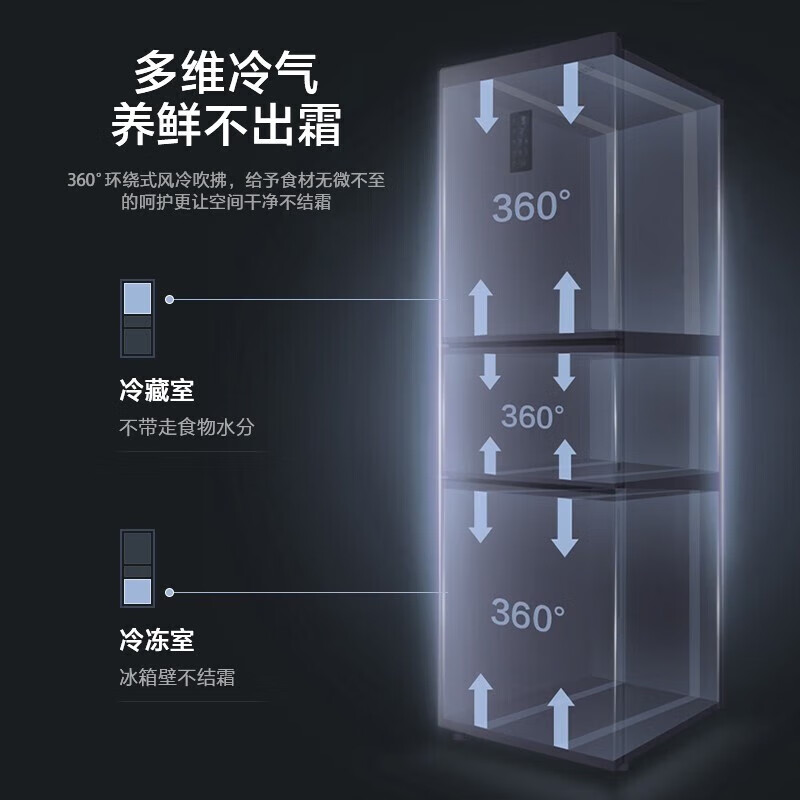 格力晶弘三门冰箱227升新一级能效变频风冷无霜离子长效净味低噪安眠家用冰箱BCD-227WPTCL/深空银