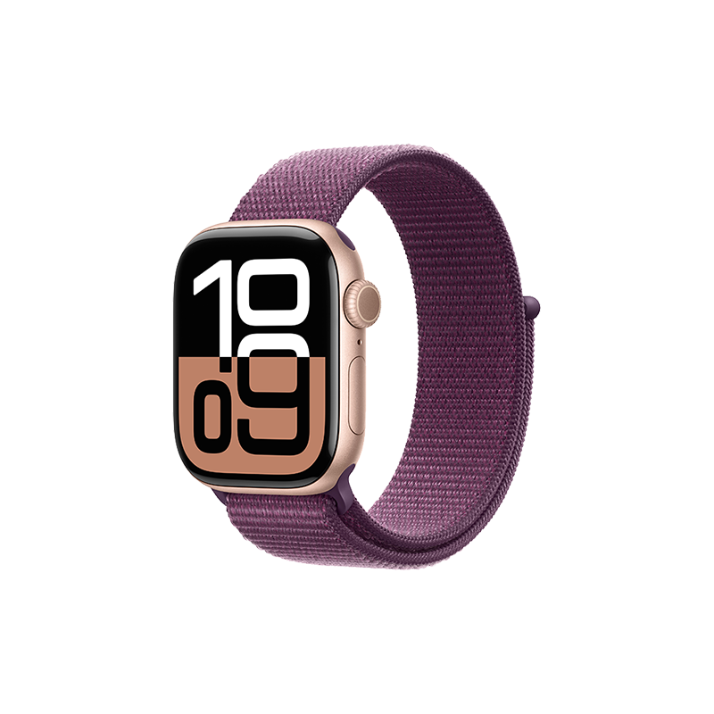 Apple/苹果 Watch Series 10 智能手表GPS款42毫米玫瑰金色铝金属表壳梅子色回环式运动表带MX1X3CH/B