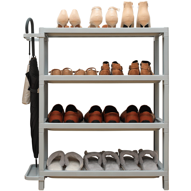 欧丽雅简易鞋架子多层小收纳架多功能置物架塑料客厅宿舍鞋柜 灰色 4层-尺寸65x29.5x83cm