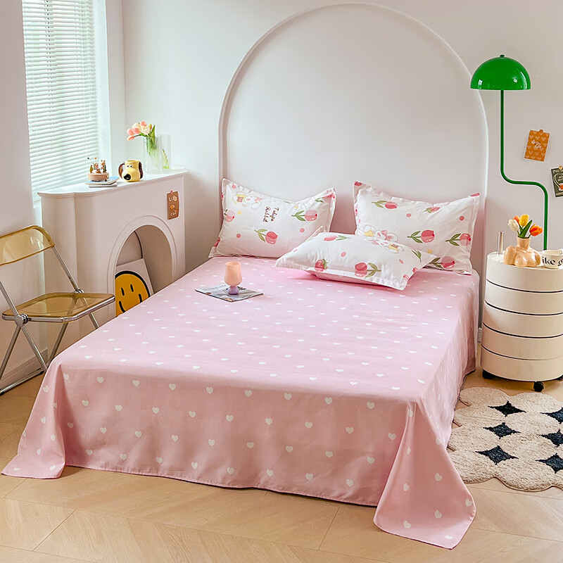 羽匠春季少女小清新印花四件套学生宿舍套件家用床单柔软四件套 洛神玫瑰 床单款 床四件套(被套200*230cm)
