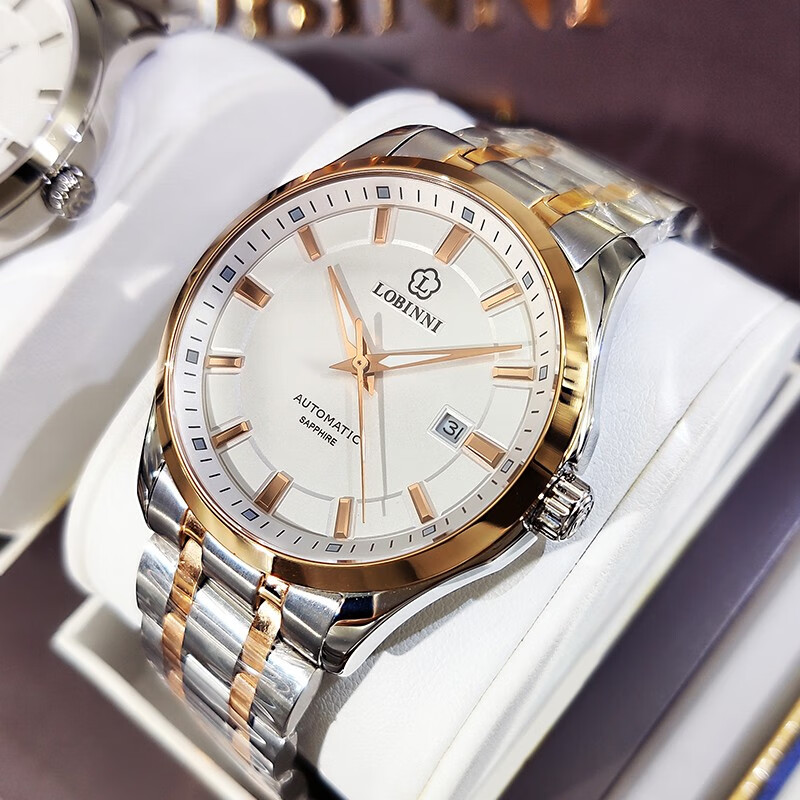 罗宾尼(lobinni)手表男士自动机械表品牌商务精钢带防水男表瑞士风格