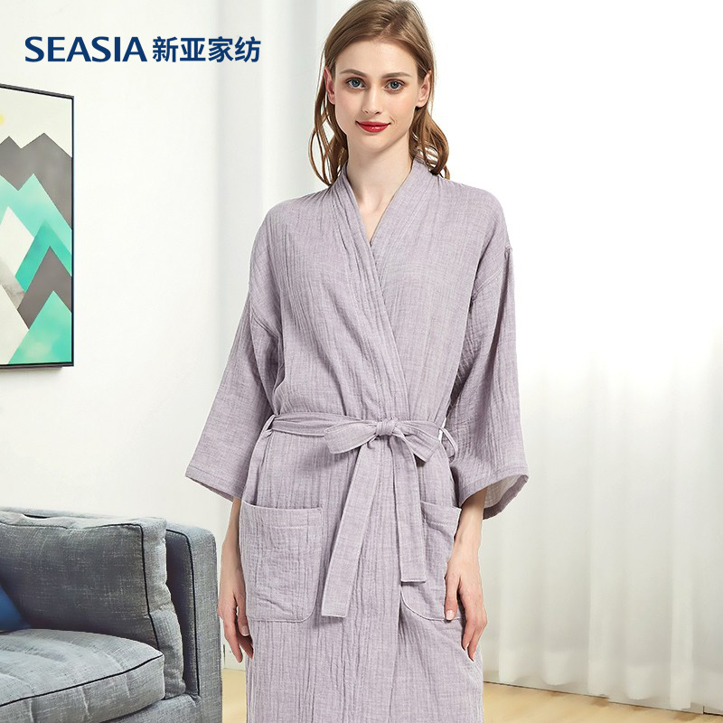 新亚 浴袍 纯棉纱布成人浴袍 柔软吸水吸汗家居服 男女浴衣睡袍 均码 花草灰