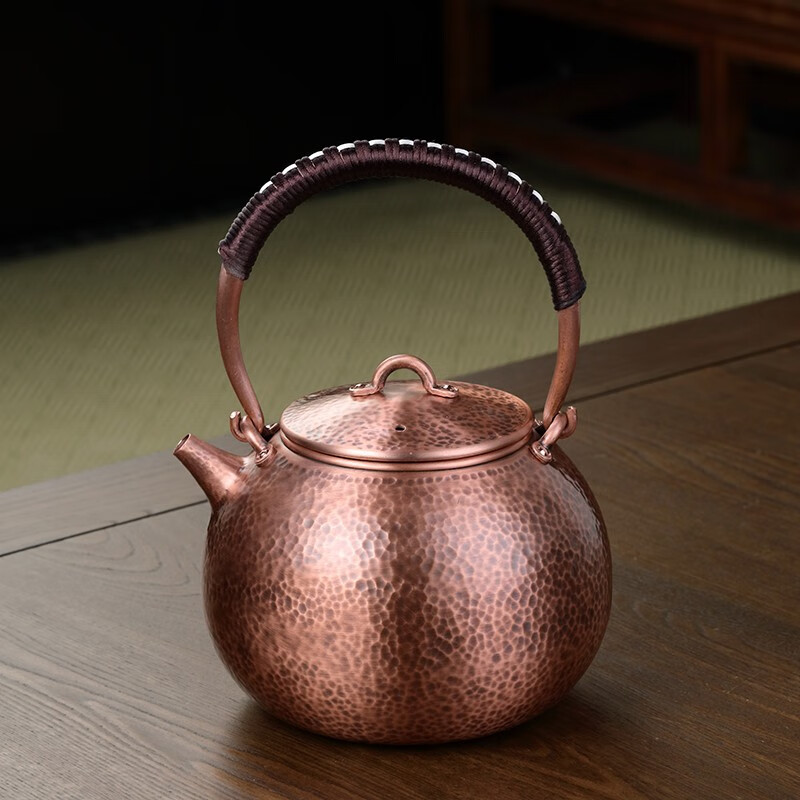 haomingtian铜茶壶紫铜手工锤纹家用复古提梁铜壶功夫茶具配件泡煮