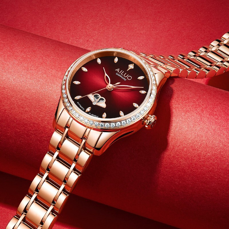 艾诺(ailuo)女士手表机械表镂空时尚镶钻轻奢品牌防水女表实用女生