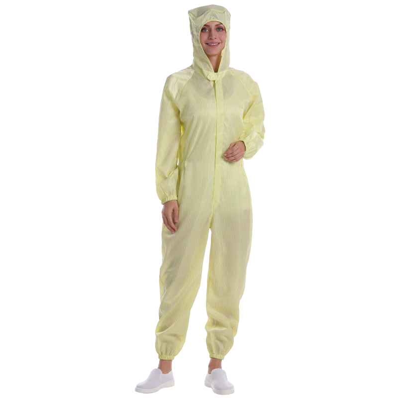 鑫唯科 無(wú)塵服防靜電服工作服條紋連體連帽潔凈服 黃色 2XL 【可定制】