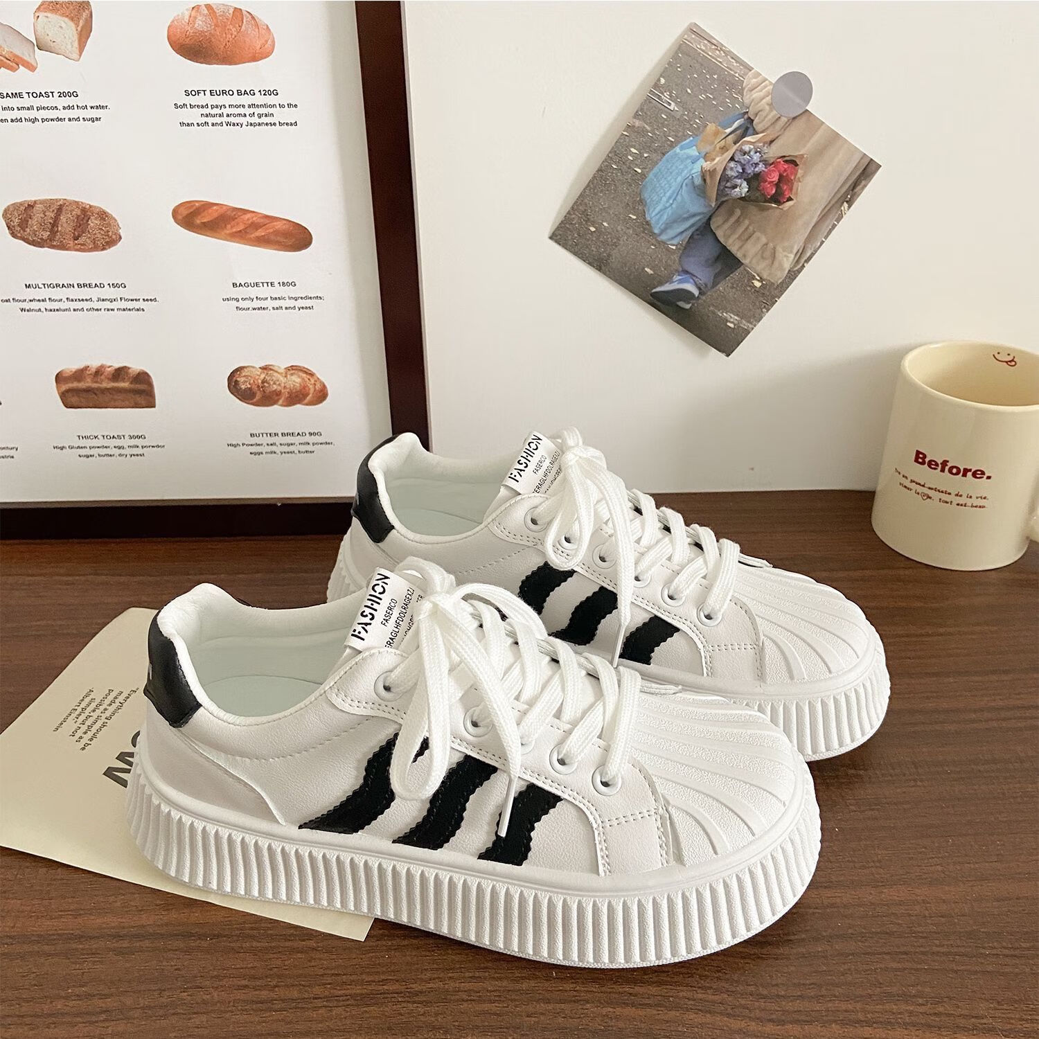 伦樊瓦贝壳鞋女鞋2023春秋新款百搭贝壳头厚底增高小白鞋女初中学生