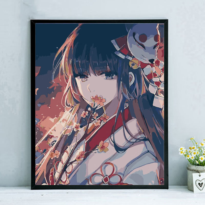 动漫人物diy数字填色二次元卡通人 x203阴阳师雪女 40*50cm不带框