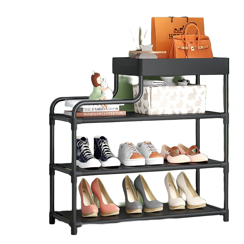 樂活時(shí)光簡易鞋架門口多層家用鞋子收納多功能窄小鞋架置物架宿舍收納神器 黑色4層【60cm】