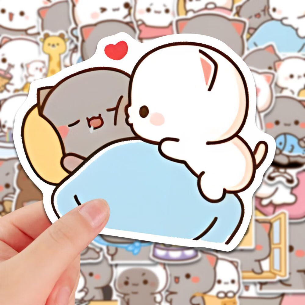 60张蜜桃猫贴纸卡通可爱手机保护壳贴画超萌笔记本手账装饰防水图 60