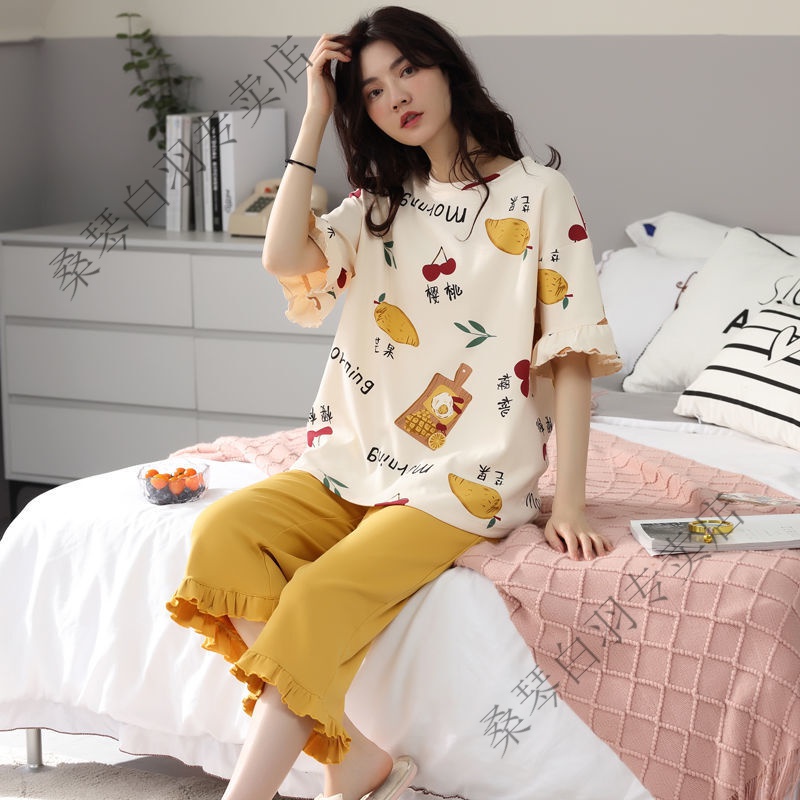 【精选优物】女生睡衣夏季棉质高中生初中生家居服短袖长裤少女居家服