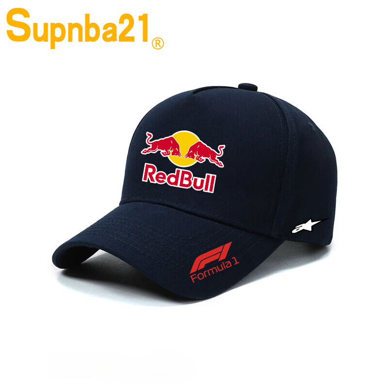 Supnba21红牛F1赛车帽子车队定制图案印字广告帽男女户外骑行遮阳棒球帽潮 藏青色鸭舌帽 可调节54-60厘米