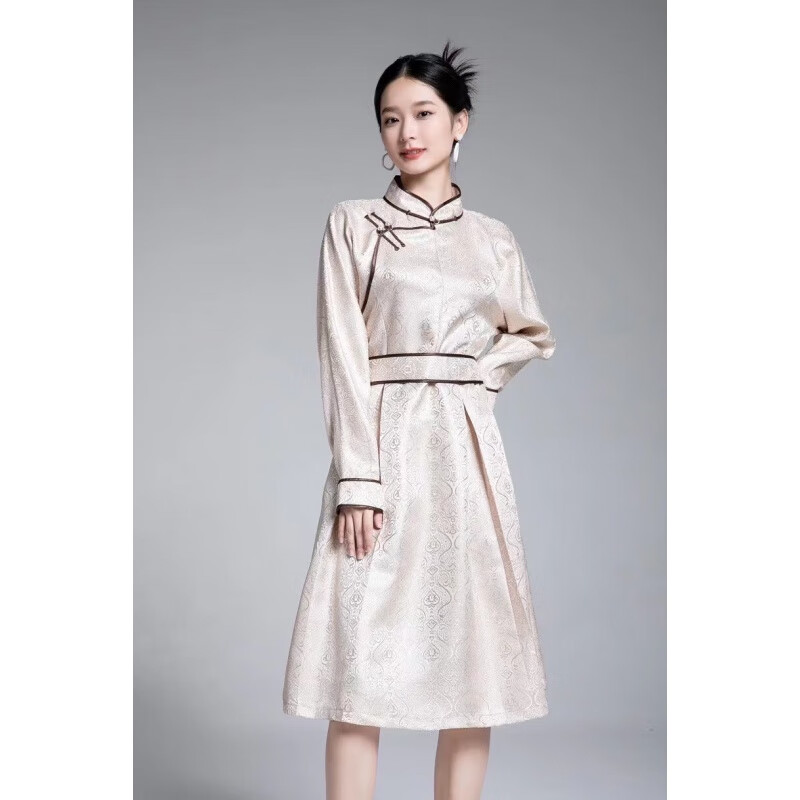 亲在蒙古族服装女装生活装蒙古素民族风特色提花棉色长袖长款袍子气质
