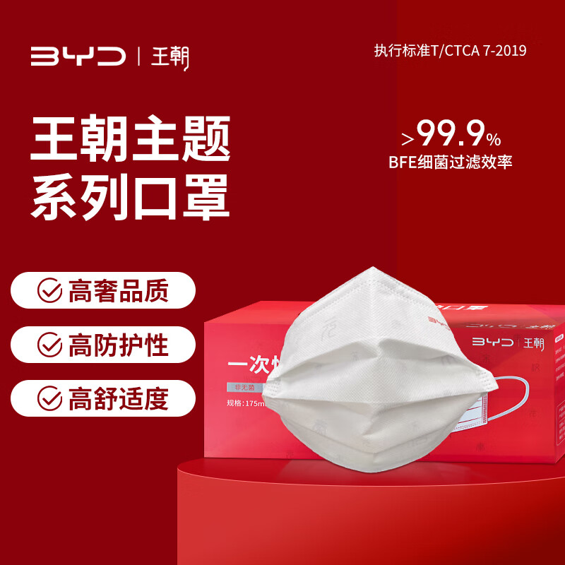 比亚迪(BYD)王朝主题口罩 一次性防护口罩细菌过滤99%防