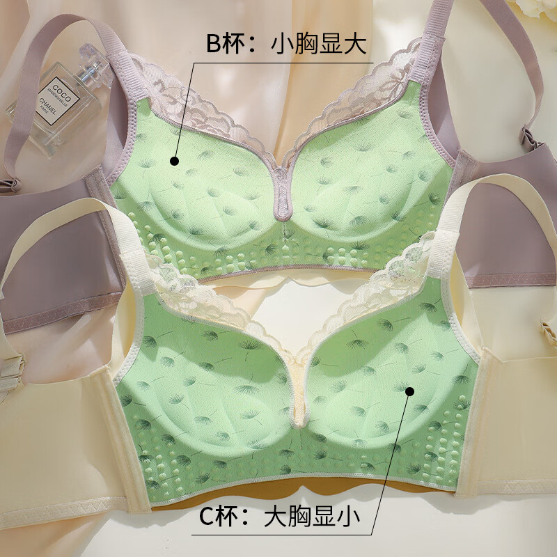 芬腾内衣无钢圈聚拢蕾丝调整型小胸显大胸薄杯防下垂收副乳224GQ89-2 绿色【AB杯:厚杯,C杯:薄杯】 34/75AB