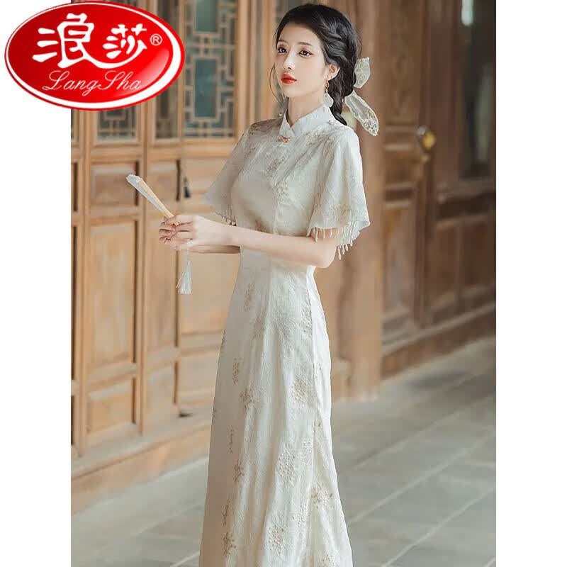 浪莎(LangSha)少女温柔气质日常复古年轻旗袍改良连衣裙女夏季2023修身显瘦女装 835米色 提花面料 S使用感如何?