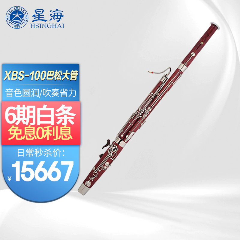 星海双簧管西洋乐器XBS-100低音巴松大管C调枫木实木演奏管乐团