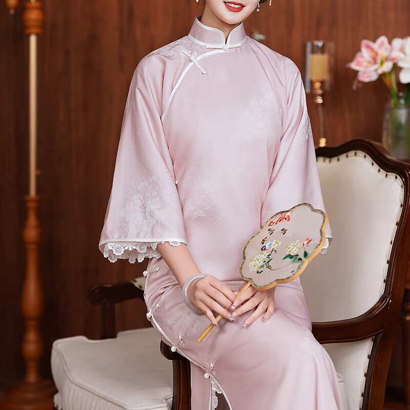 传统手工旗袍裙女长款2022新款简约日常正宗古法一片式倒大袖宽松平裁
