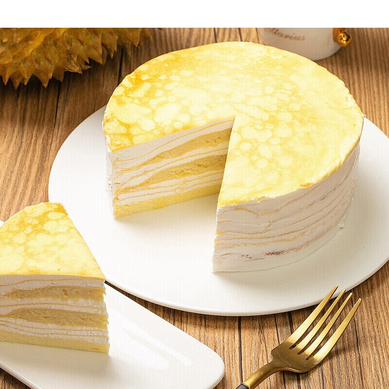 虎钢馋榴莲千层蛋糕生日网红手工蛋糕班戟西式甜点全国配 黄色 榴莲味