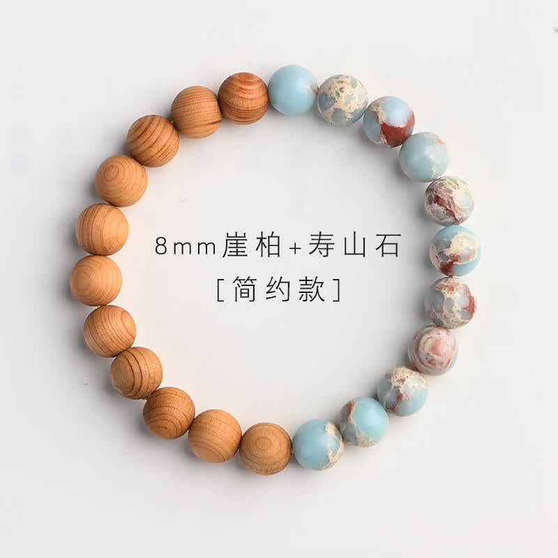 复古风寿山石手链男女简约单圈手串檀木质佛珠文艺民族风潮饰品 【简约】崖柏+寿山石高性价比高么？