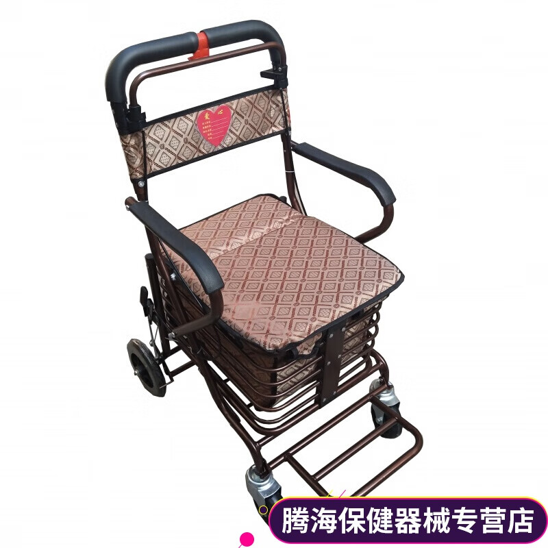 老年人购物车小推车折叠手推可坐助力车老人手扶买菜四轮代步便携