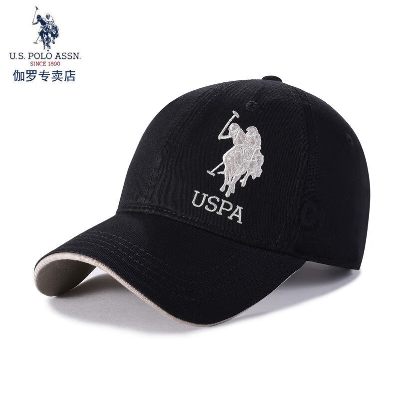 保罗polo帽子男秋冬天鸭舌帽女休闲运动韩版加绒加厚棒球帽 黑色卡其