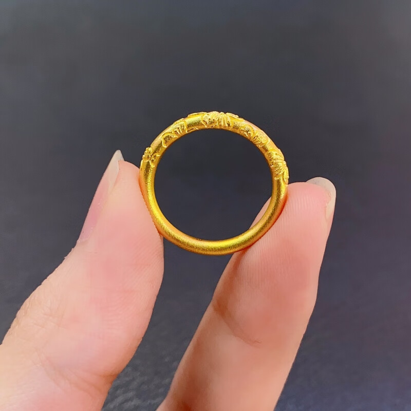 wt老凤凰黄金樱花戒指女999足金素圈指环紫荆花生日礼物送女友戒指 9