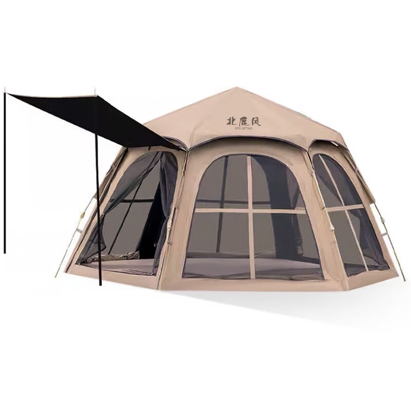 北鹿风全自动户外速开帐篷3-6人防雨防晒过夜便携式可折叠加厚露营帐篷 黑胶六角/防晒/3-5人送防潮垫
