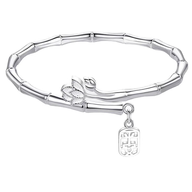 胖东来同款老人纯银手镯平安竹节女9999实心足银镯子手链送老婆女 30克 竹报平安 【附国检证书+礼