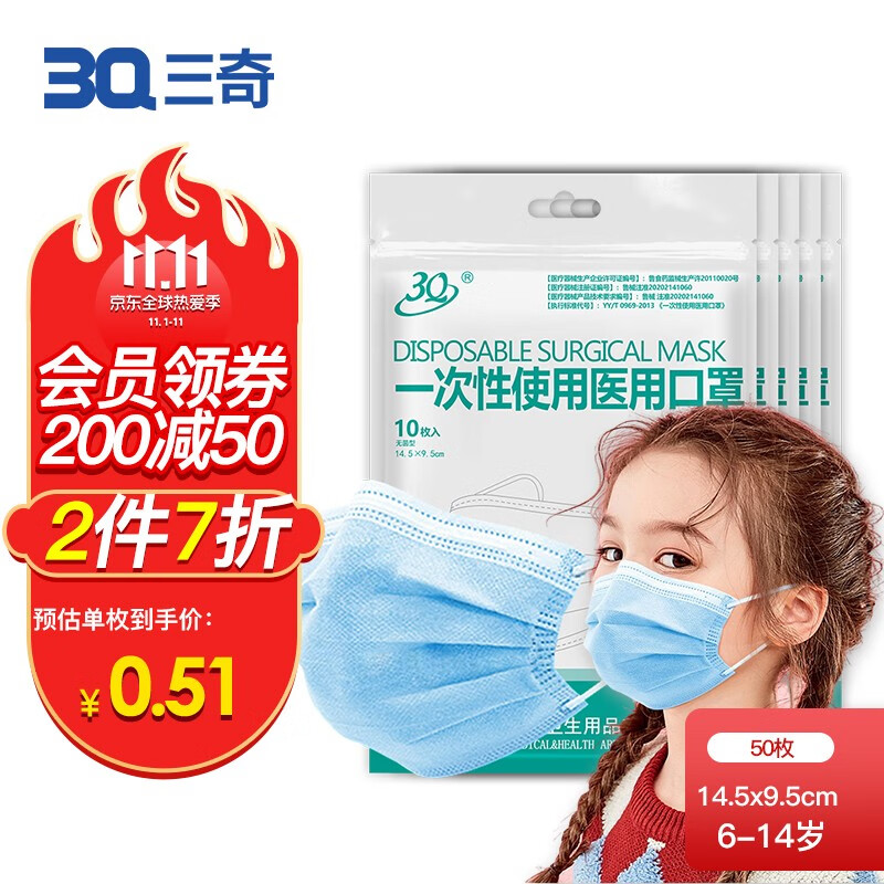 3Q三奇儿童医用无菌口罩价格走势与购买评测