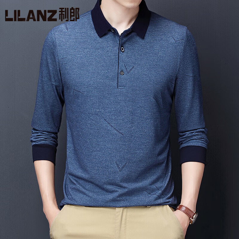 利郎中年男装秋季新款长袖t恤男休闲宽松大码polo.