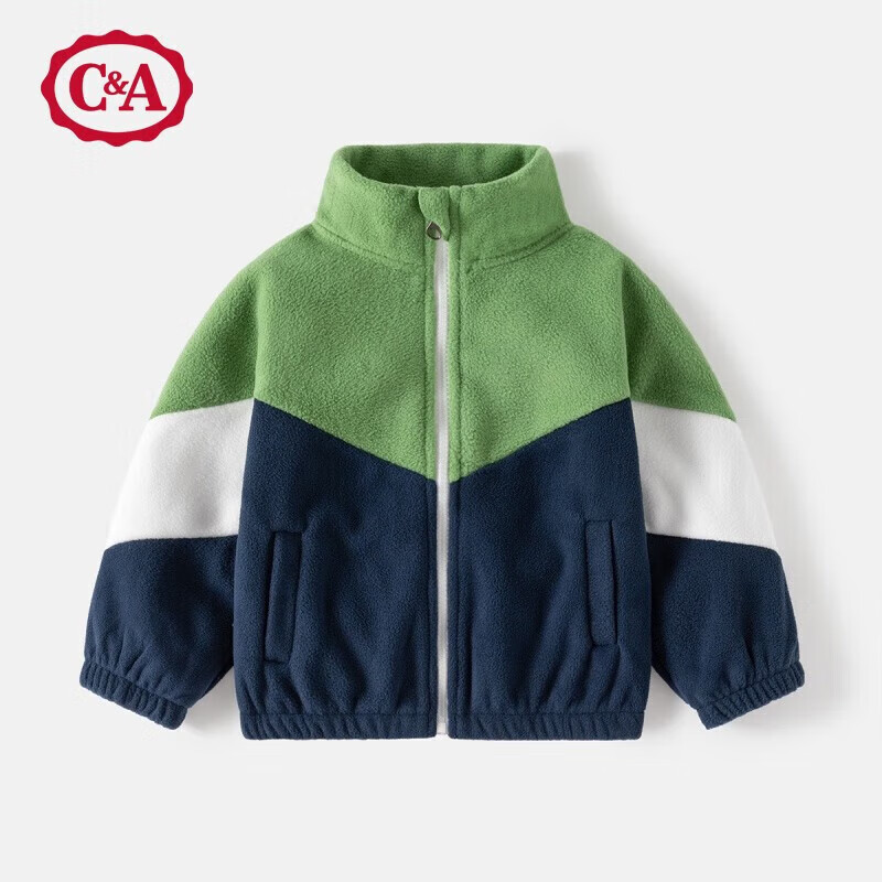C＆A童装秋季新款儿童摇粒绒外套男童宝宝拼色休闲上衣女小童外套秋装 绿色拼藏青 150cm高性价比高么？