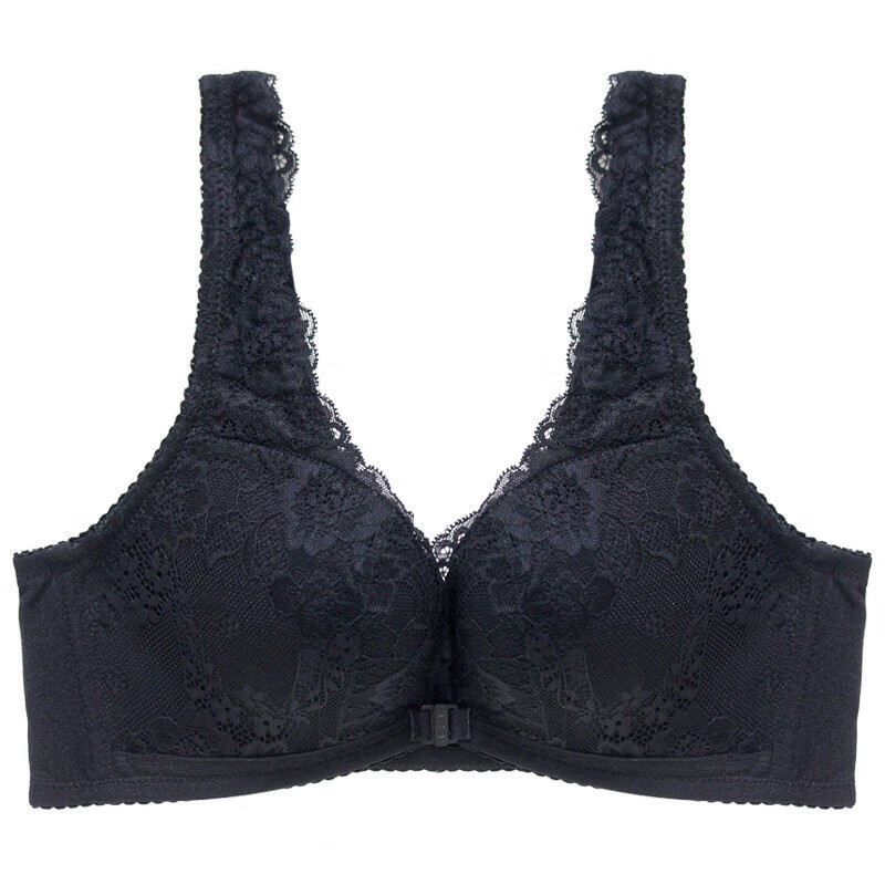 恬系前扣文胸女士无钢圈调整型蕾丝内衣女小胸聚拢胸罩本命年 黑色