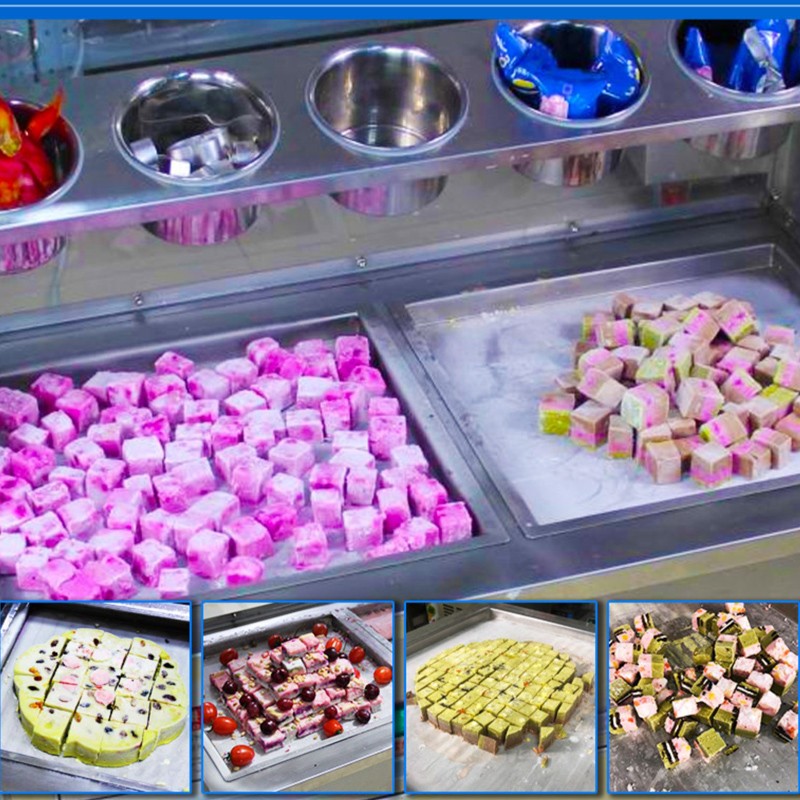 海月炒酸奶机商用炒冰机双锅炒奶果冰激凌机冰淇淋卷冰粥机全自动厚切泰式家用多功能炒冰机器 双锅方锅 5桶 1100W(商用款)