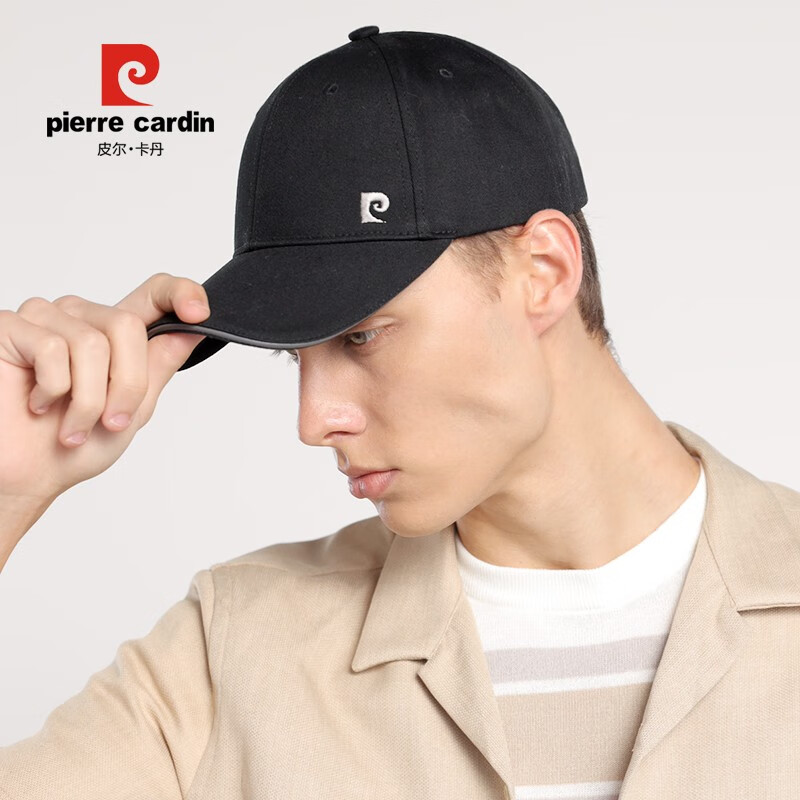皮尔卡丹棒球帽男女通用春夏季纯棉遮阳帽户外防护帽子男士 黑色 均码