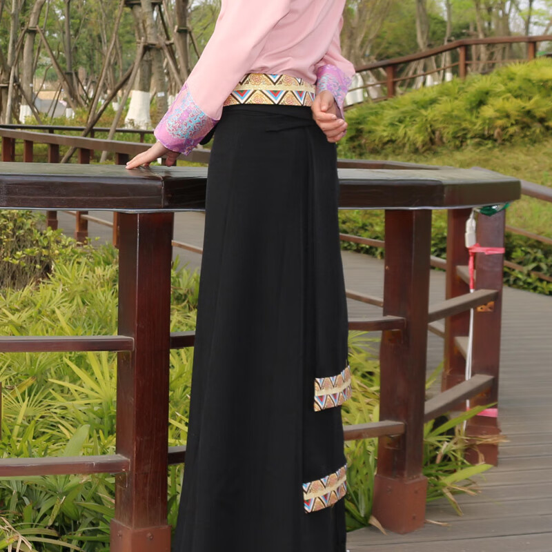 欧黛秀锅庄舞藏族服装女夏装裹裙藏式半身裙夏锅庄金边臧裙西藏服藏装