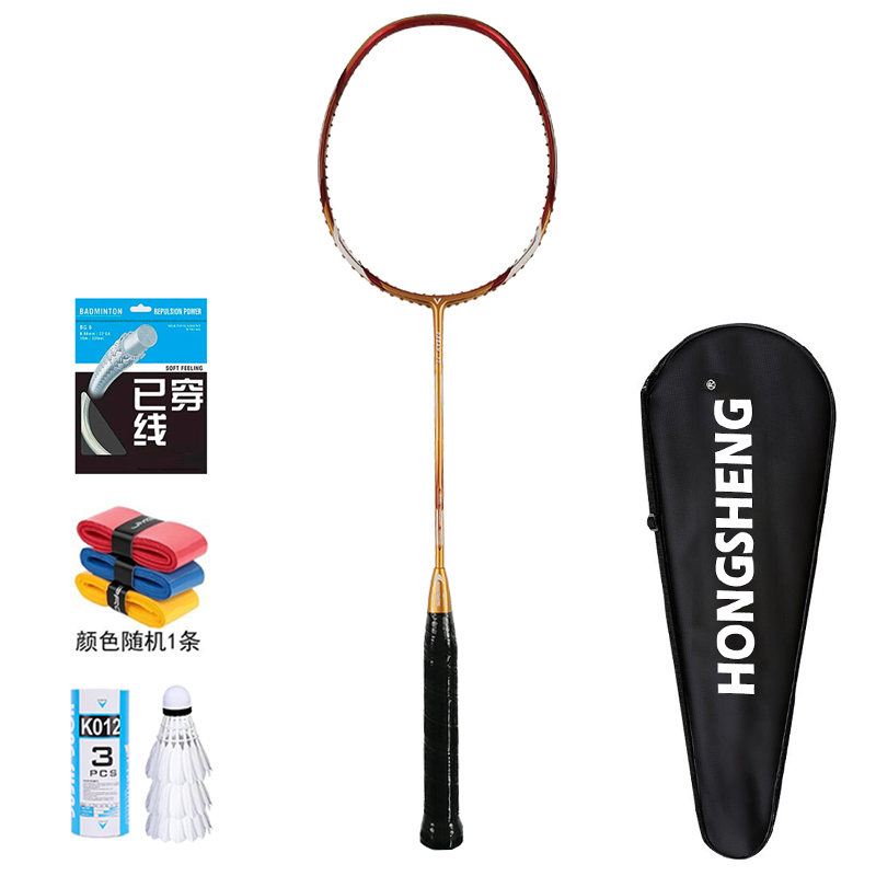 宏胜(hongsheng)全碳素耐打型羽毛球拍单拍 香槟金4u