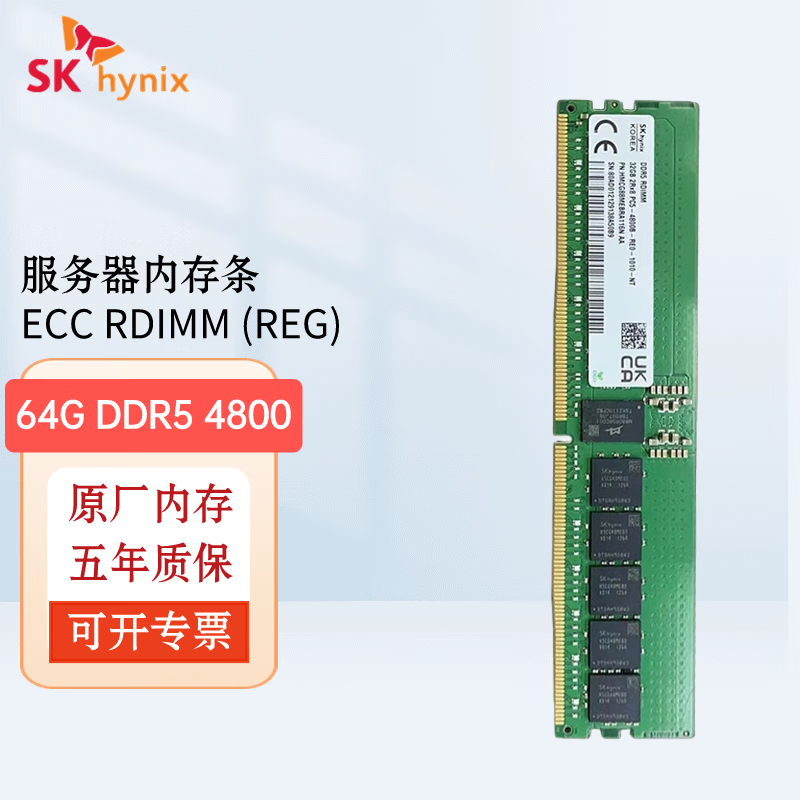 海力士 嘉硕通 DDR5 ECC RDIMM REG 服务器工作站内存条 64G DDR5 4800 RECC