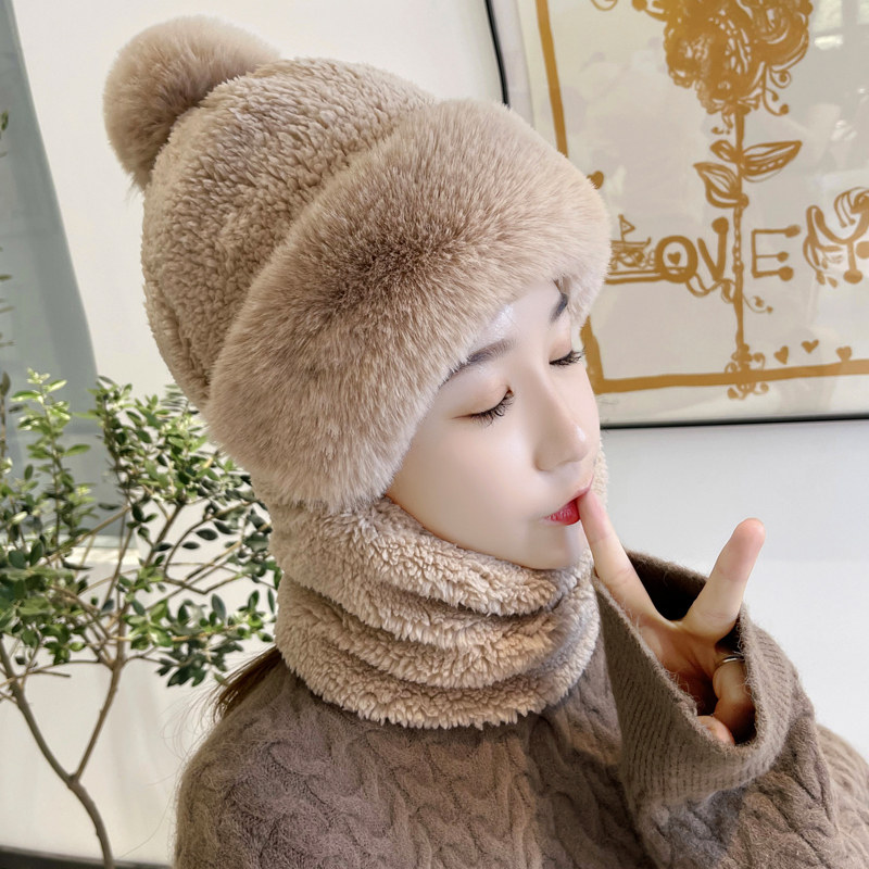 女生戴的帽子冬天成人女孩冬季帽子围巾骑车保暖护耳包头帽套头帽毛绒